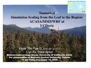 Numerical Simulation Scaling from the Leaf to the Region: ACASA/MM5/WRF at UCDavis