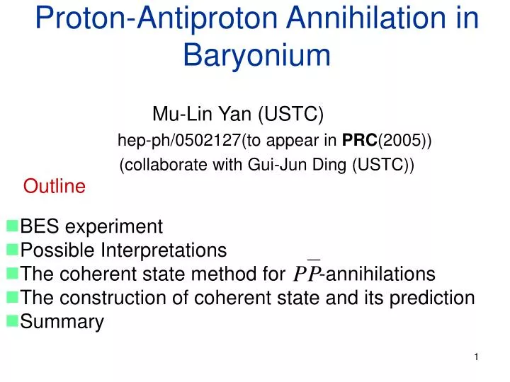 proton antiproton annihilation in baryonium