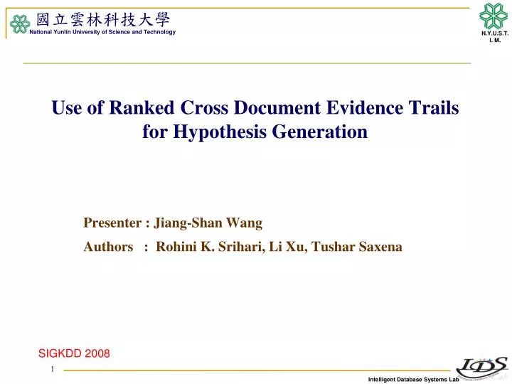 use of ranked cross document evidence trails for hypothesis generation