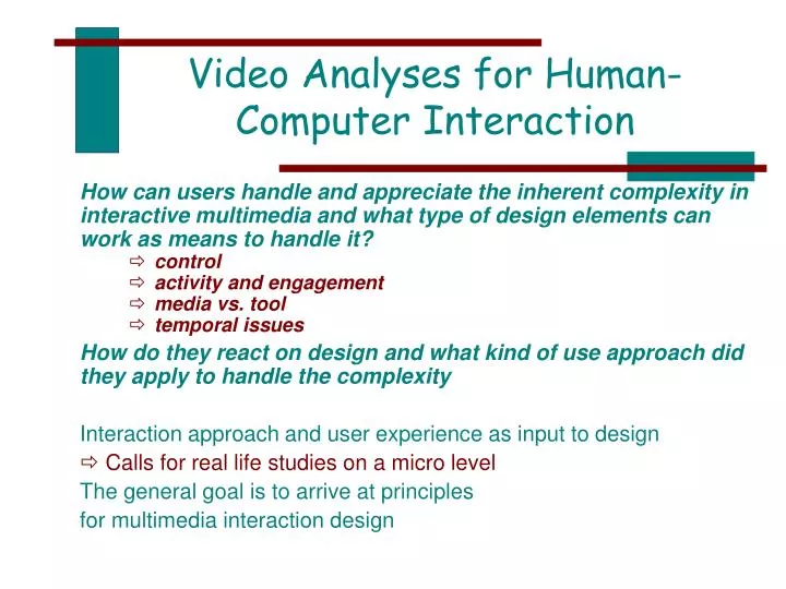 video analyses for human computer interaction