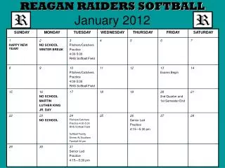 REAGAN RAIDERS SOFTBALL January 2012