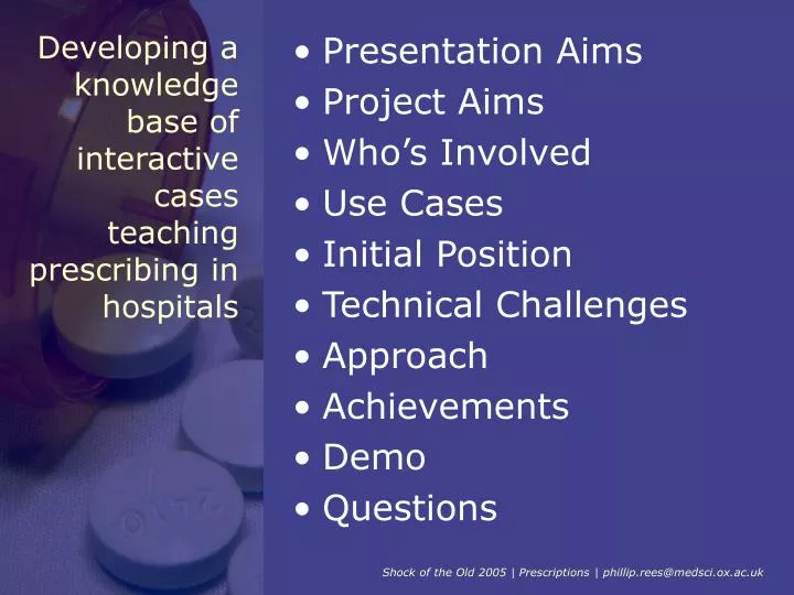 developing a knowledge base of interactive cases teaching prescribing in hospitals