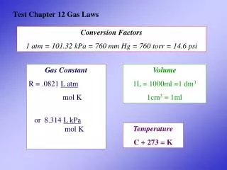 Test Chapter 12 Gas Laws