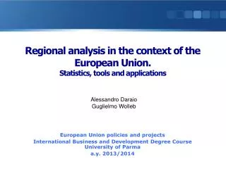 Regional analysis in the context of the European Union. Statistics, tools and applications