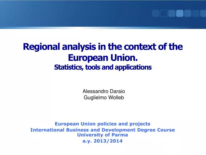 regional analysis in the context of the european union statistics tools and applications