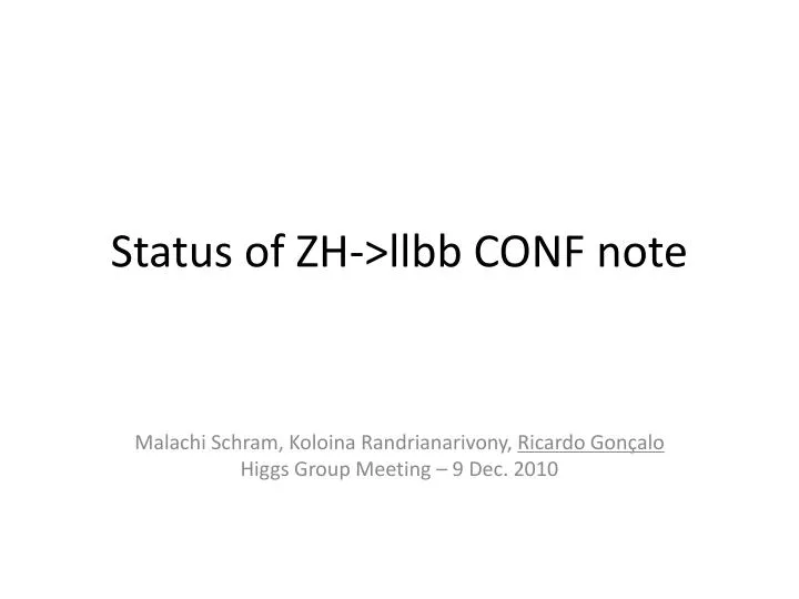 status of zh llbb conf note