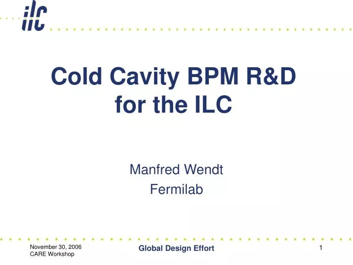 cold cavity bpm r d for the ilc