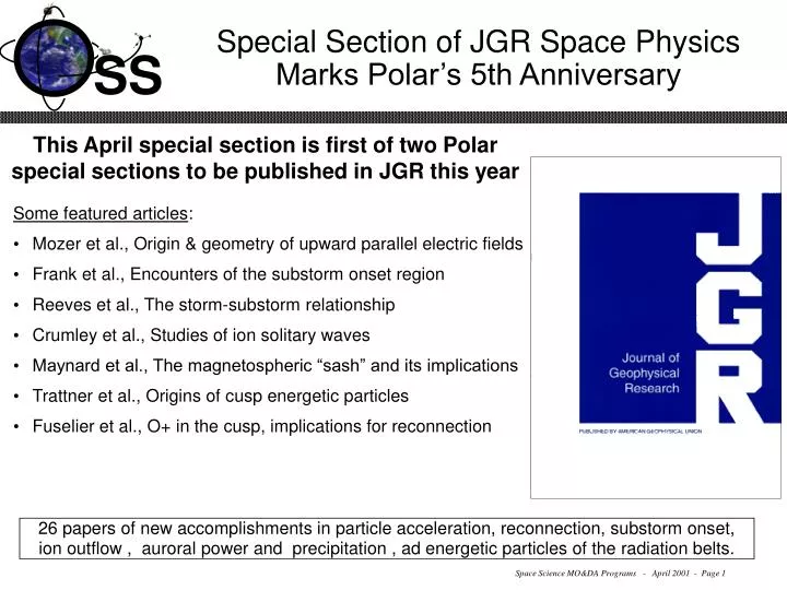 special section of jgr space physics marks polar s 5th anniversary
