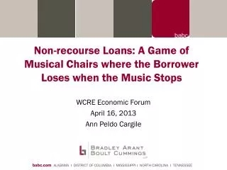 Non-recourse Loans: A Game of Musical Chairs where the Borrower Loses when the Music Stops