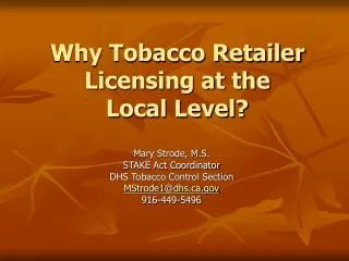 Why Tobacco Retailer Licensing at the Local Level?