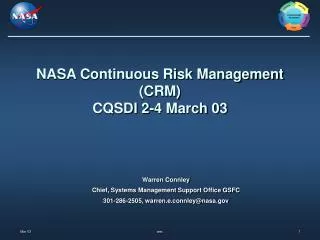 NASA Continuous Risk Management (CRM) CQSDI 2-4 March 03