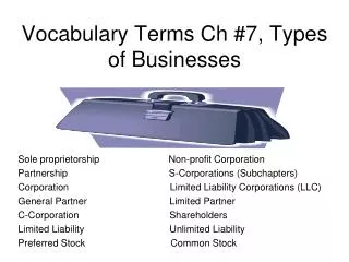 Vocabulary Terms Ch #7, Types of Businesses