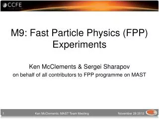 M9: Fast Particle Physics (FPP) Experiments