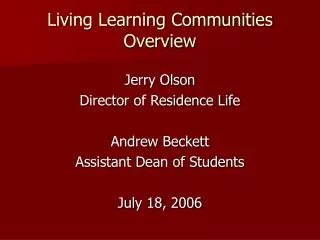 Living Learning Communities Overview