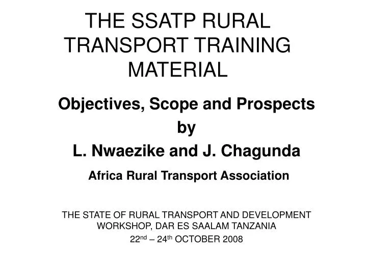 the ssatp rural transport training material