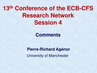 13 th Conference of the ECB-CFS Research Network Session 4 Comments