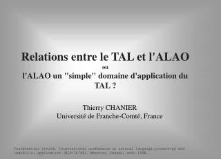 Relations entre le TAL et l'ALAO ou l'ALAO un &quot;simple&quot; domaine d'application du TAL ?
