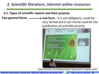 3.1. Types of scientific reports and their purpose