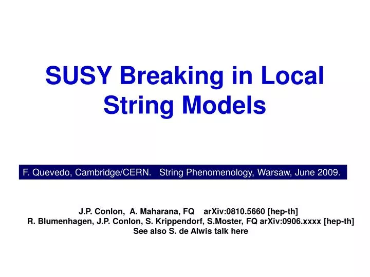 susy breaking in local string models