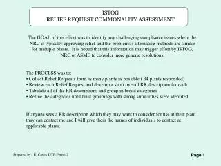 ISTOG RELIEF REQUEST COMMONALITY ASSESSMENT