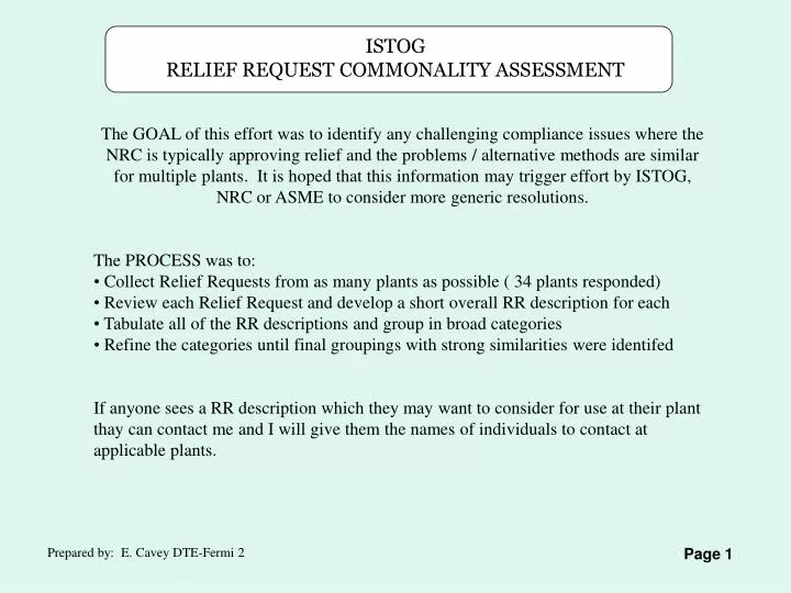 istog relief request commonality assessment