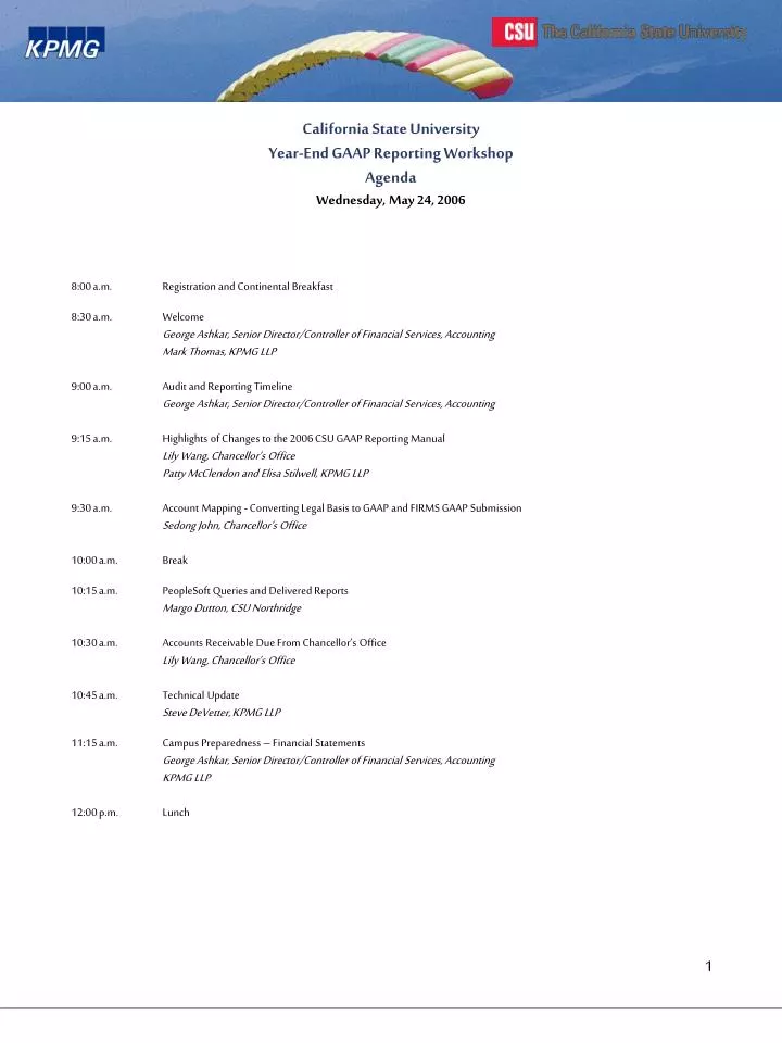 california state university year end gaap reporting workshop agenda wednesday may 24 2006