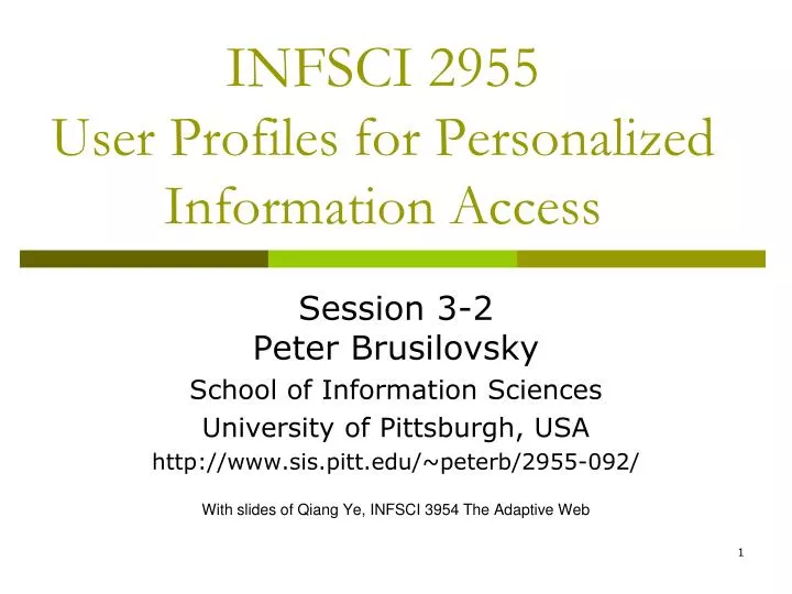 infsci 2955 user profiles for personalized information access