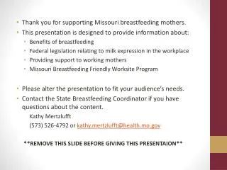 Thank you for supporting Missouri breastfeeding mothers.