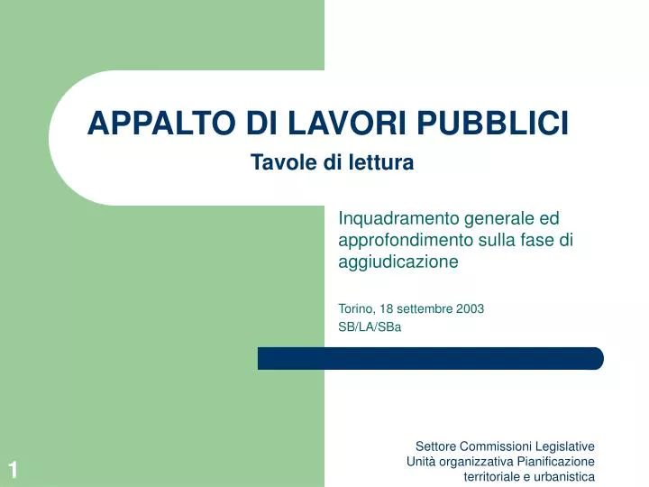 appalto di lavori pubblici tavole di lettura