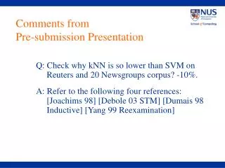 Comments from Pre-submission Presentation