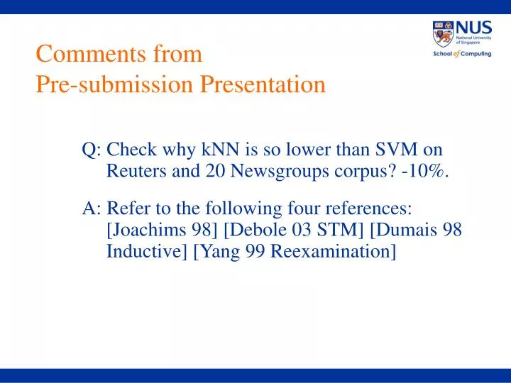 comments from pre submission presentation