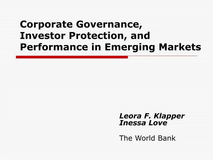 corporate governance investor protection and performance in emerging markets