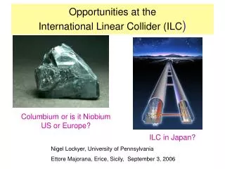 Opportunities at the International Linear Collider (ILC )