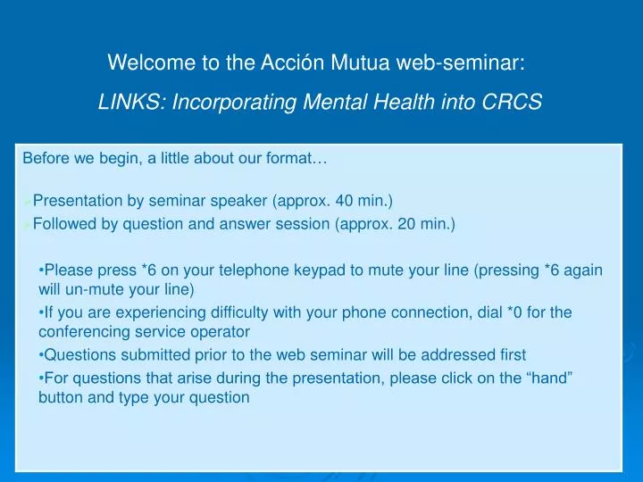 welcome to the acci n mutua web seminar links incorporating mental health into crcs
