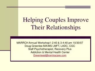 Helping Couples Improve Their Relationships