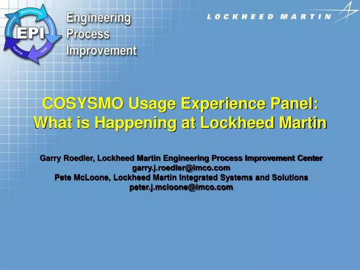 cosysmo usage experience panel what is happening at lockheed martin