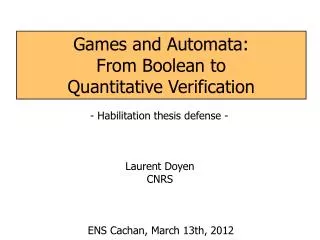 Games and Automata: From Boolean to Quantitative Verification