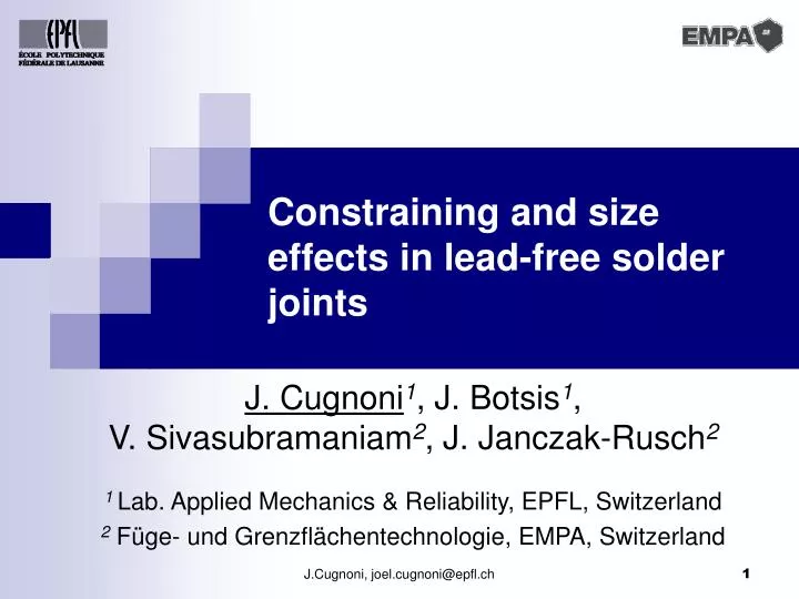 constraining and size effects in lead free solder joints