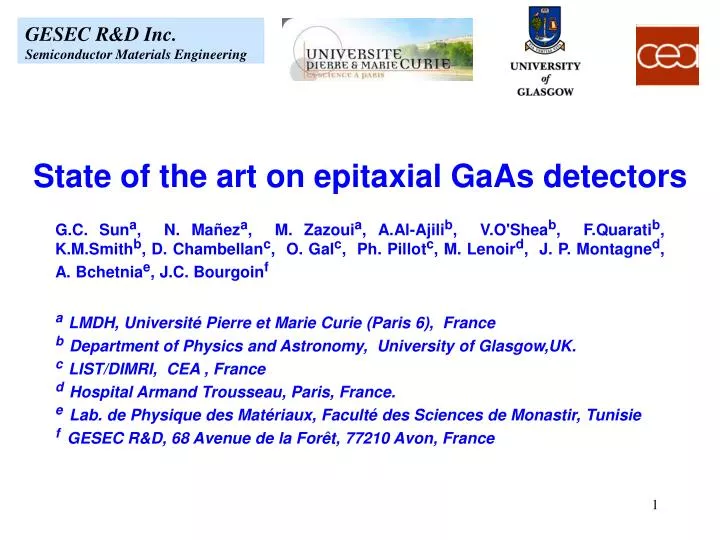 state of the art on epitaxial gaas detectors