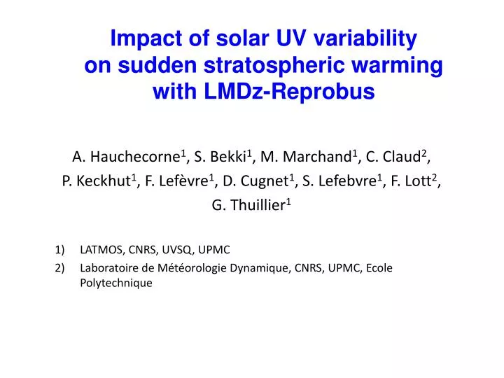 impact of solar uv variability on sudden stratospheric warming with lmdz reprobus