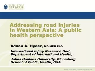 Addressing road injuries in Western Asia: A public health perspective