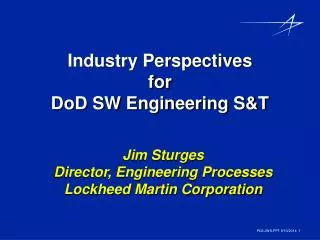 Industry Perspectives for DoD SW Engineering S&amp;T