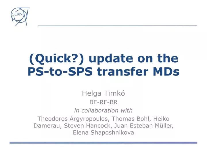 quick update on the ps to sps transfer mds