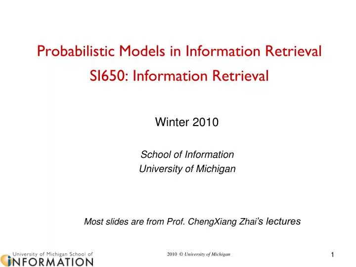 probabilistic models in information retrieval si650 information retrieval