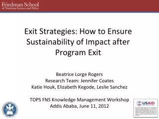 Exit Strategies: How to Ensure Sustainability of Impact after Program Exit