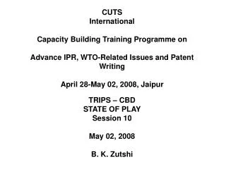 CUTS International Capacity Building Training Programme on