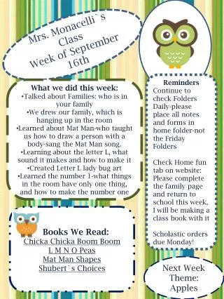 Mrs. Monacelli`s Class Week of September 16th