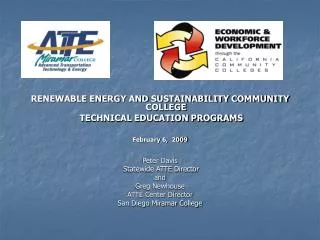 RENEWABLE ENERGY AND SUSTAINABILITY COMMUNITY COLLEGE TECHNICAL EDUCATION PROGRAMS