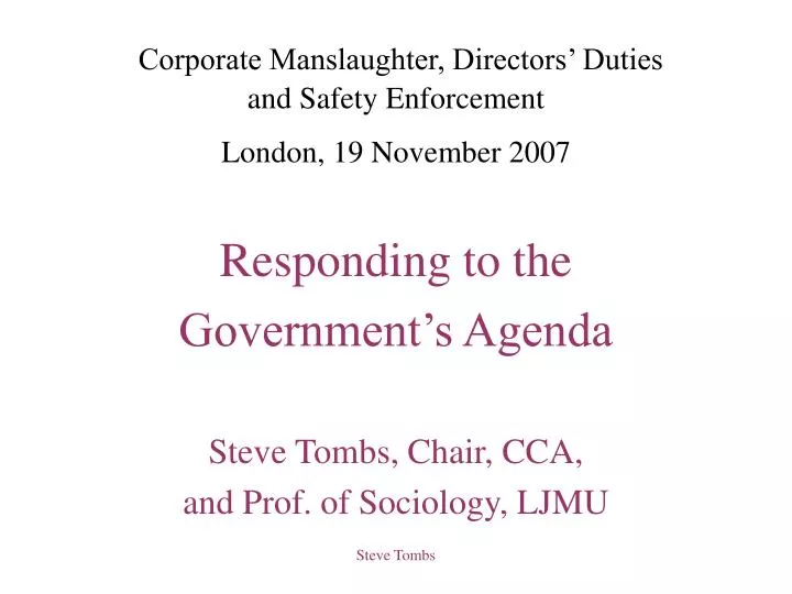 corporate manslaughter directors duties and safety enforcement london 19 november 2007