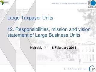 Large Taxpayer Units 12. Responsibilities, mission and vision statement of Large Business Units